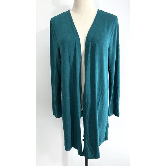 Chicos Cardigan Womens Medium Teal Ultimate Tee Slub Knit Open Front Cotton - Picture 1 of 8